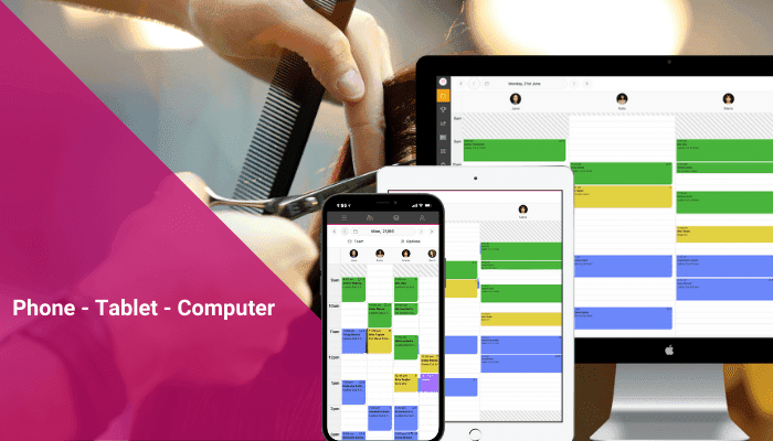 The Salon App being used on phone, tablet and computer