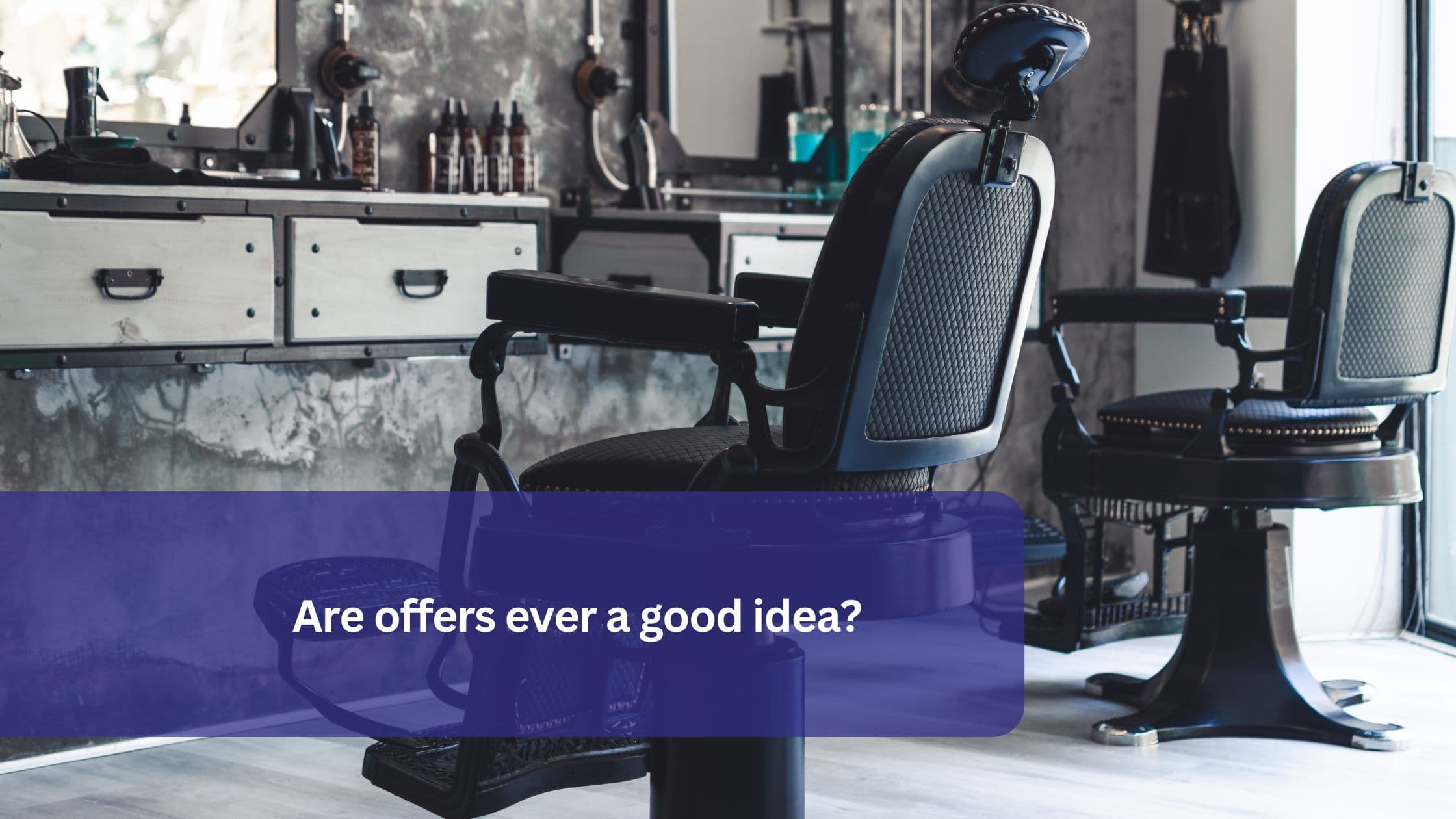 An empty, stylish barber chair in a modern salon, symbolizing the debate on whether offering discounts and promotions benefits a salon’s long-term success.