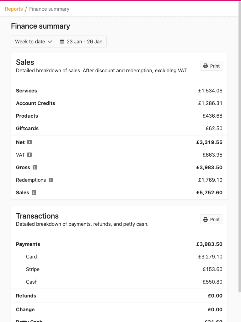 Finance summary